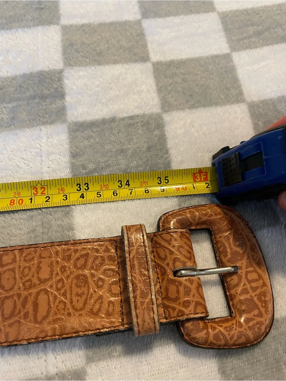 Tan Embossed Leather Statement Belt with Matching Buckle